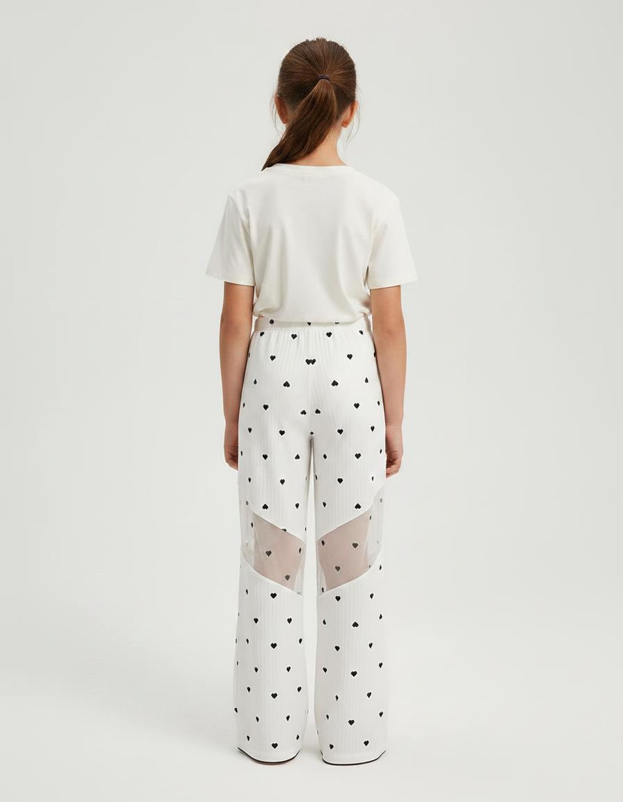 Pantalon Fluide Blanc Cœur Maille Ample - vue 2