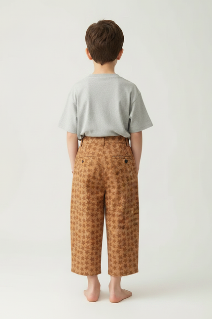 Pantalon Fluide Marron Étoiles Ample Coton Enfant - vue 2