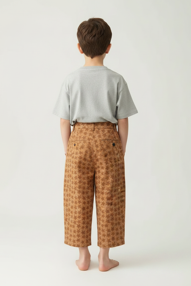Pantalon Fluide Marron Étoiles Ample Coton Enfant - vue 2