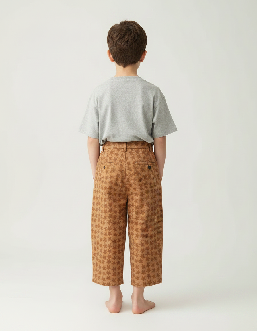 Pantalon Fluide Marron Étoiles Ample Coton Enfant - vue 2