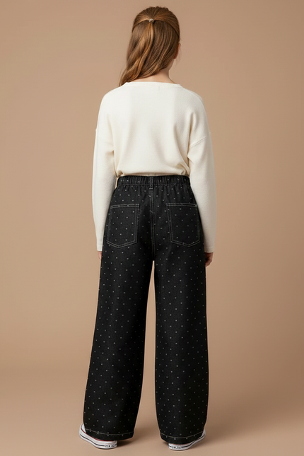 Pantalon Fluide Noir Ample Pois Coton Enfant - Jean - vue 2