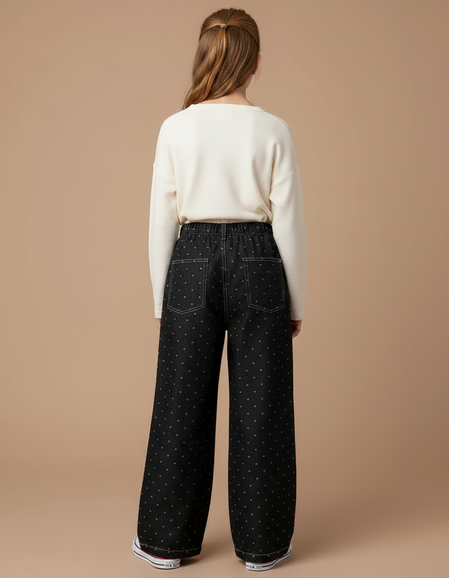 Pantalon Fluide Noir Ample Pois Coton Enfant - Jean - vue 2