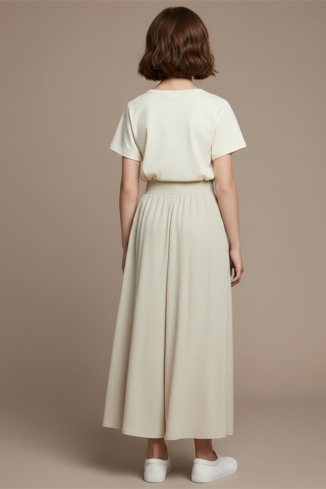 Pantalon Fluide Beige Ample Coton Fendu Décontracté - vue 2