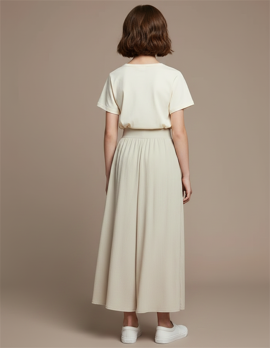 Pantalon Fluide Beige Ample Coton Fendu Décontracté - vue 2