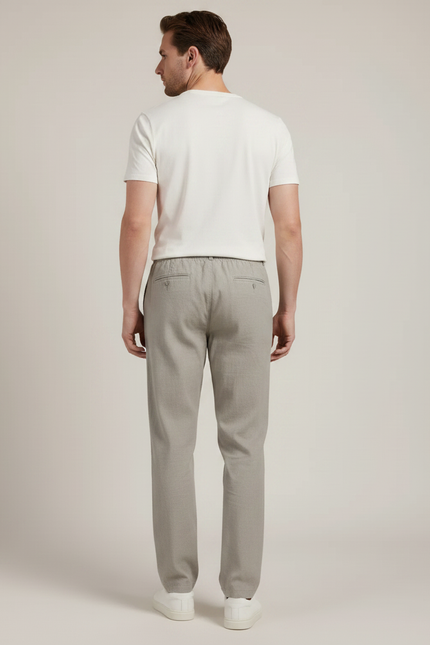 Pantalon Fluide Gris Coton Droit Confortable Homme - Lin - vue 2