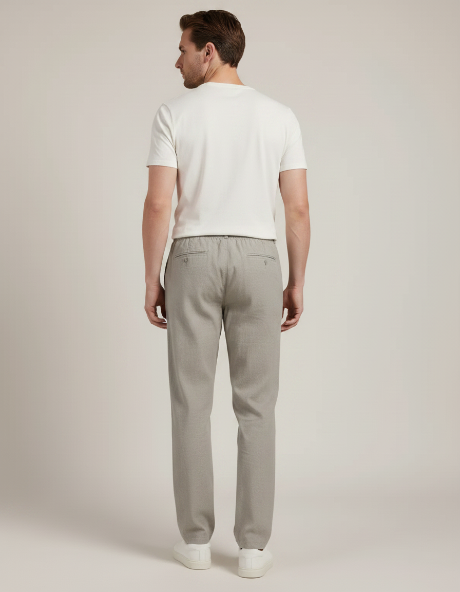 Pantalon Fluide Gris Coton Droit Confortable Homme - Lin - vue 2