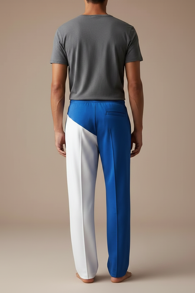 Pantalon Fluide Bicolore Bleu Blanc Ample Décontracté - Multicolore Polyester - vue 2