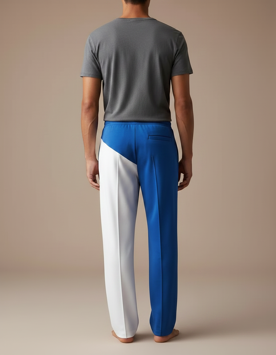 Pantalon Fluide Bicolore Bleu Blanc Ample Décontracté - Multicolore Polyester - vue 2