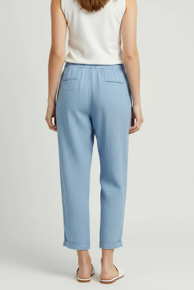 Pantalon Fluide Bleu Ciel Lin Ample Cordon Femme - vue 2