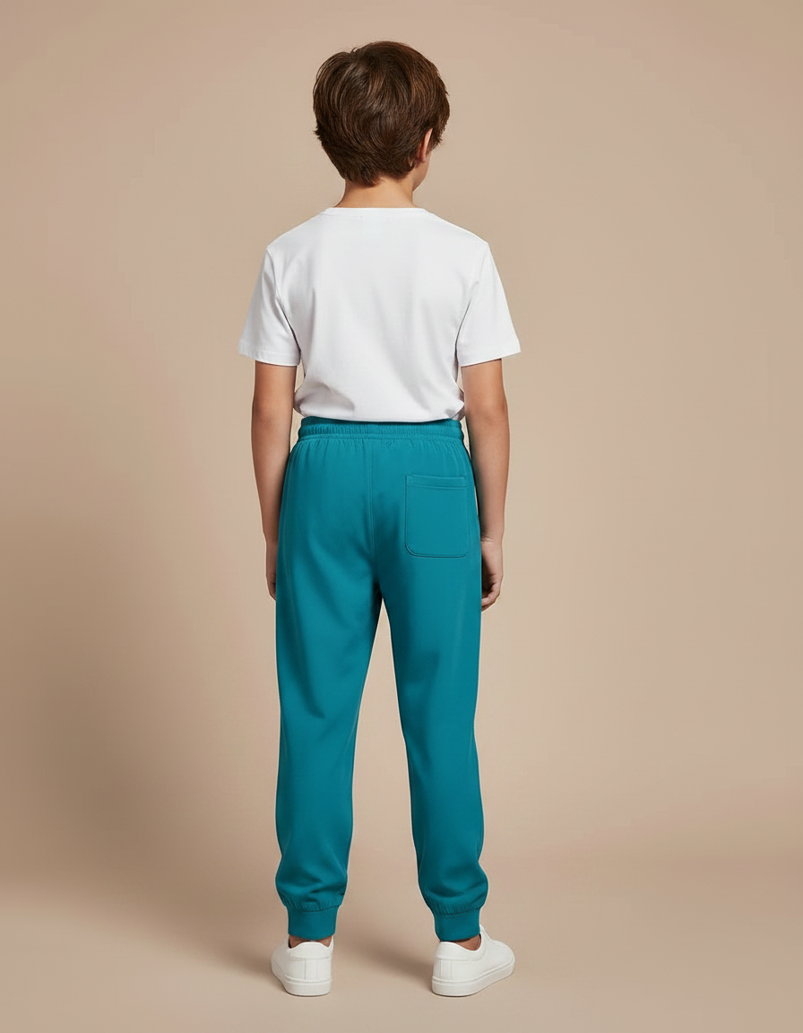 Pantalon Fluide Vert Canard Cordon Jogger Enfant - Molleton - vue 2