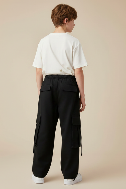 Pantalon Fluide Noir Cargo Ample Décontracté Enfant - Molleton - vue 2