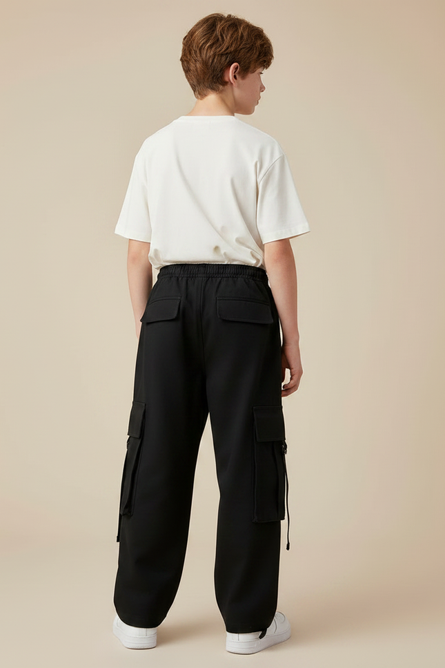 Pantalon Fluide Noir Cargo Ample Décontracté Enfant - Molleton - vue 2