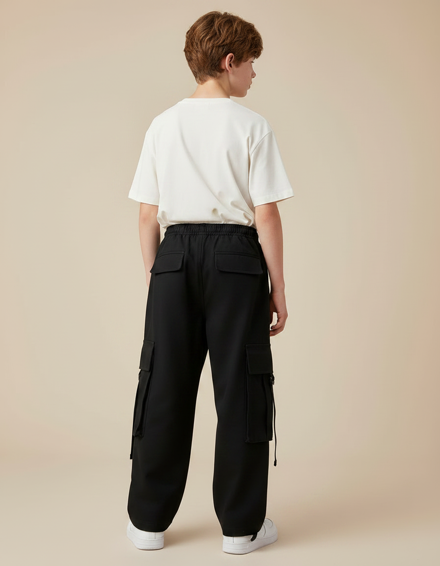Pantalon Fluide Noir Cargo Ample Décontracté Enfant - Molleton - vue 2