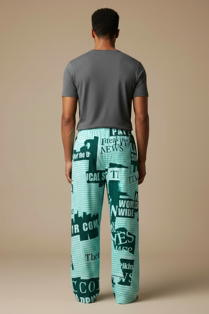 Pantalon Fluide Vert Ample Motif Journal Homme - Viscose - vue 2