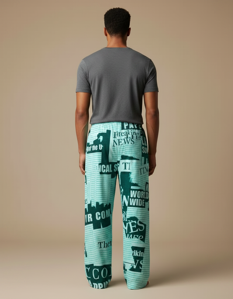 Pantalon Fluide Vert Ample Motif Journal Homme - Viscose - vue 2