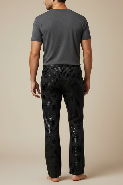 Pantalon Fluide Noir Paillettes Évasé Disco Homme - Polyester - vue 2