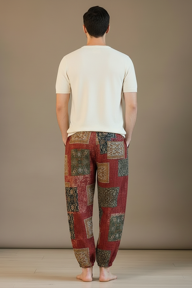 Pantalon Fluide Imprimé Ethnique Ample Coton Lin - Multicolore - vue 2