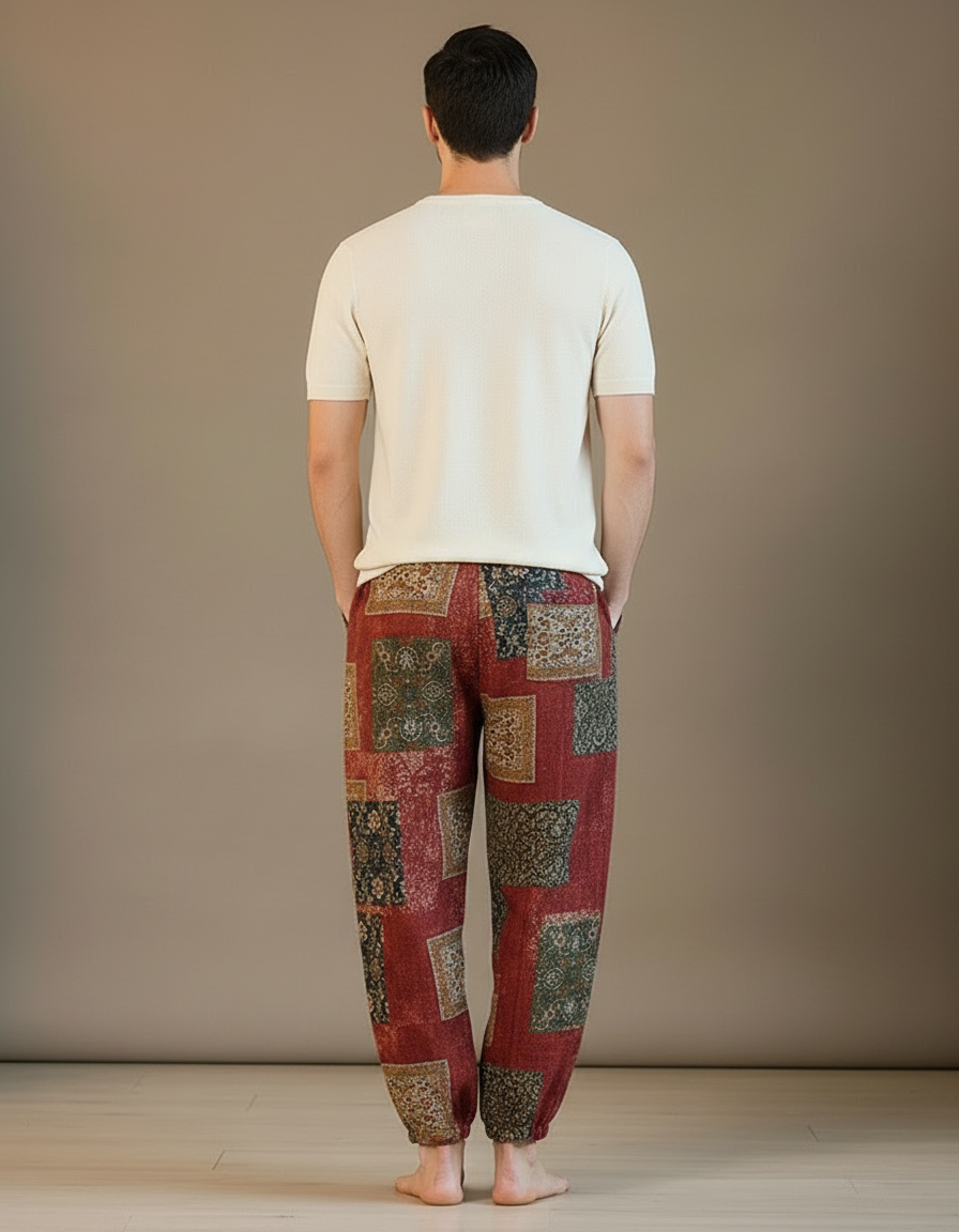 Pantalon Fluide Imprimé Ethnique Ample Coton Lin - Multicolore - vue 2