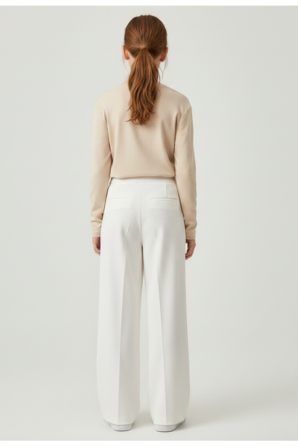 Pantalon Fluide Blanc Ample Taille Haute Décontracté - Polyester - vue 2