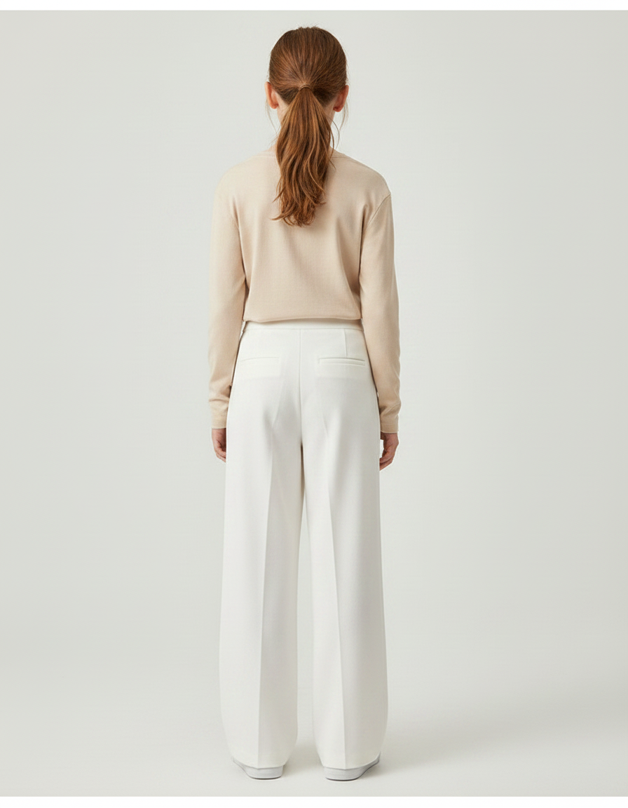 Pantalon Fluide Blanc Ample Taille Haute Décontracté - Polyester - vue 2