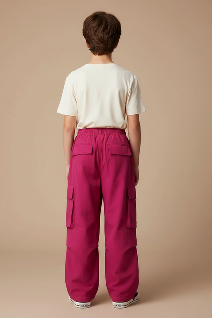 Pantalon Fluide Cargo Fushia Ample Confortable Enfant - Rose Polyester - vue 2