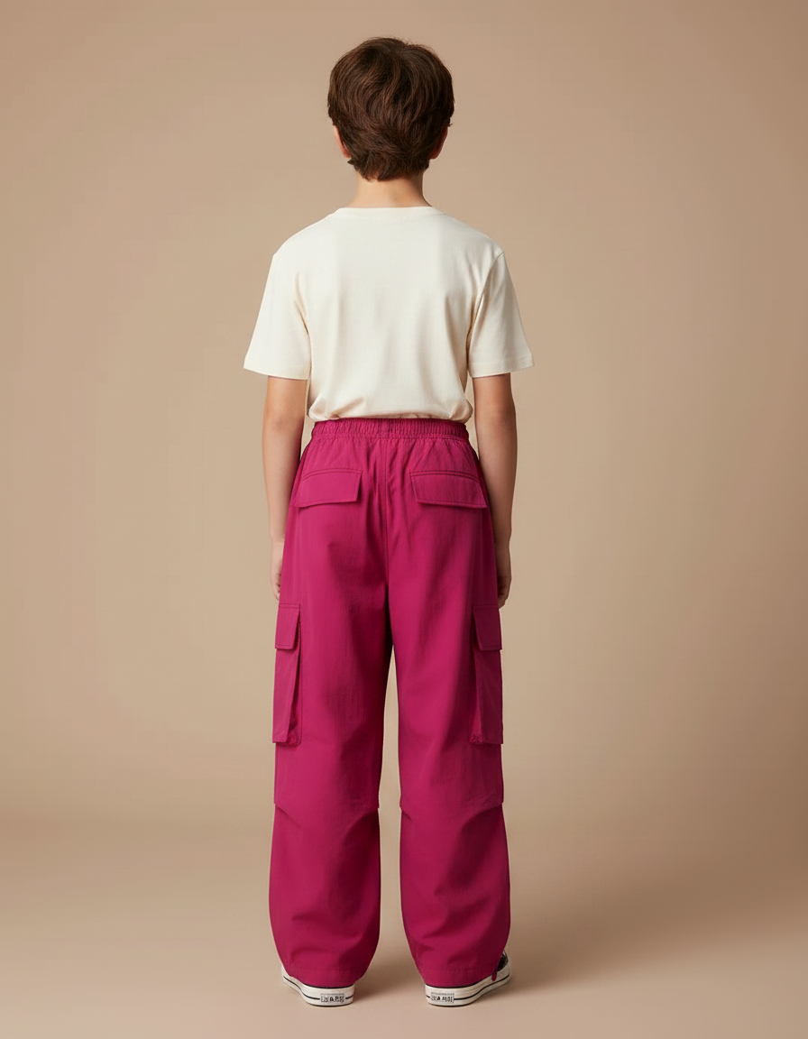 Pantalon Fluide Cargo Fushia Ample Confortable Enfant - Rose Polyester - vue 2