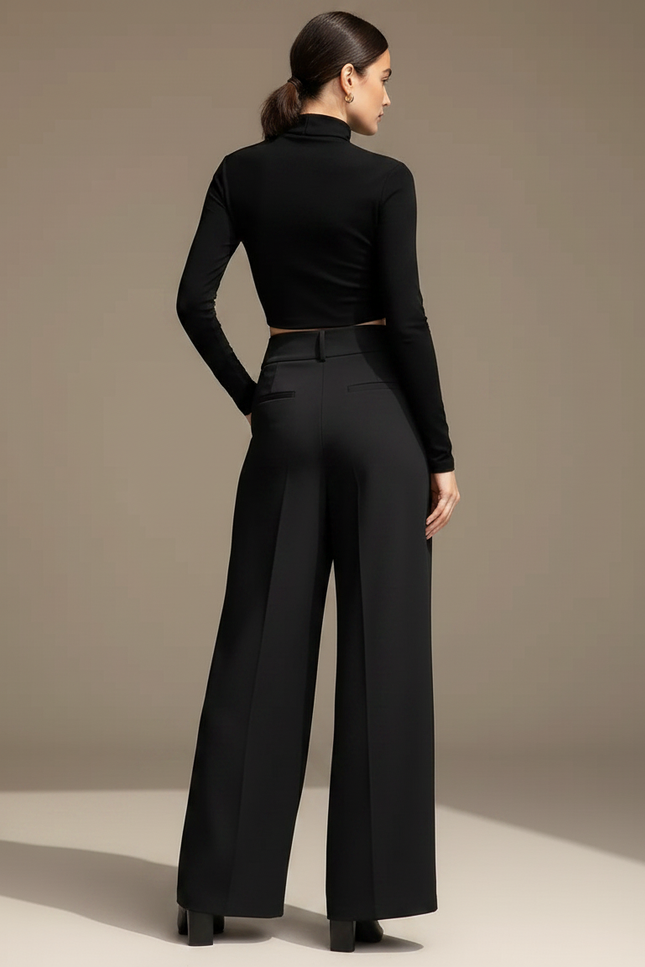 Pantalon Fluide Noir Ample Taille Haute Femme - Viscose - vue 2