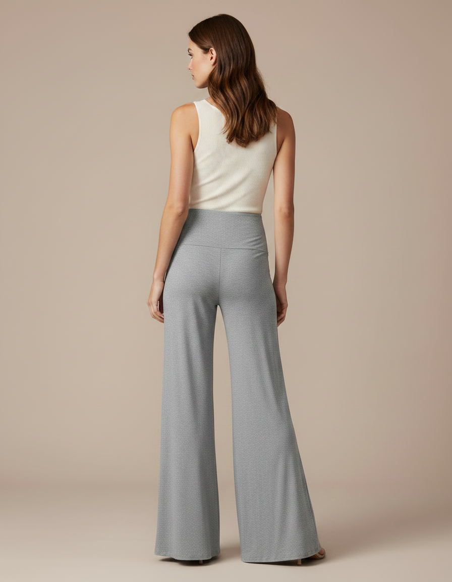 Pantalon Fluide Gris Ample Confortable Évasé Femme - Molleton - vue 2