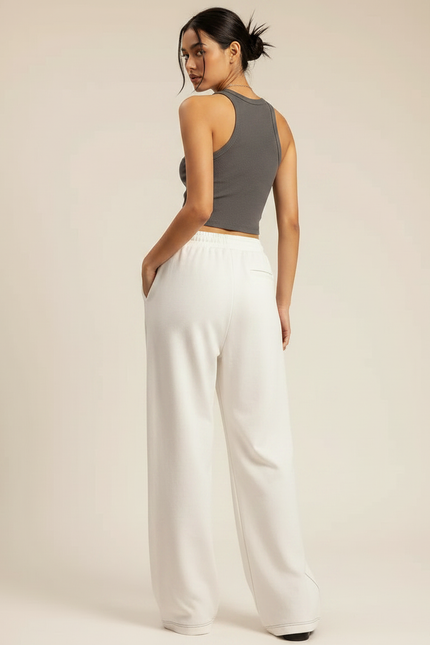 Pantalon Fluide Blanc Ample Décontracté Confortable Femme - Molleton - vue 2