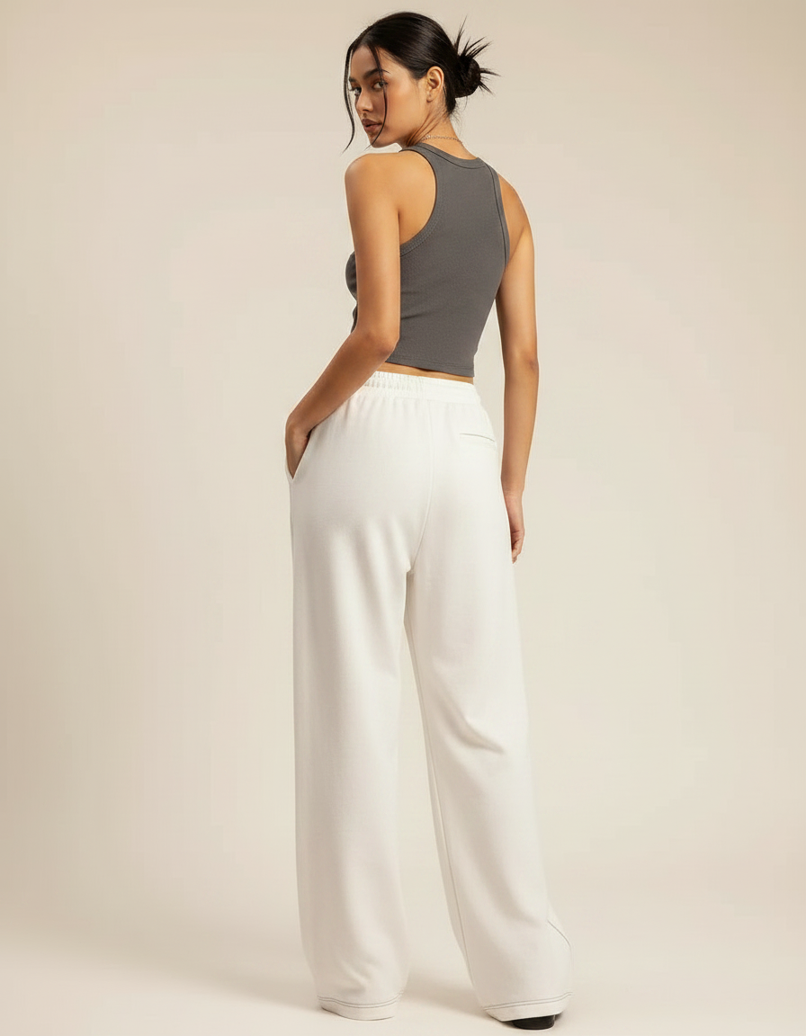 Pantalon Fluide Blanc Ample Décontracté Confortable Femme - Molleton - vue 2