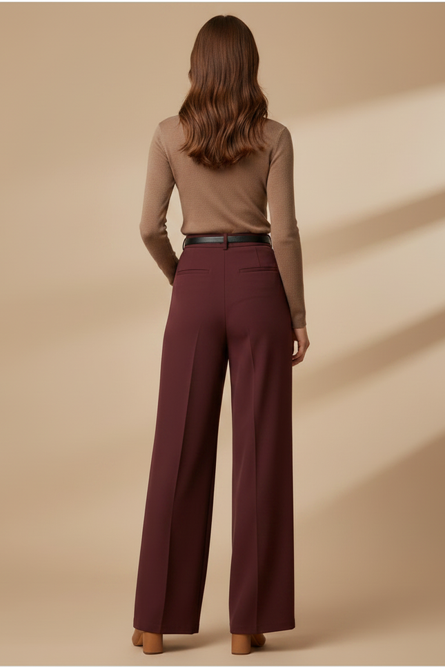 Pantalon Fluide Bordeaux Ample Taille Haute Élégant - Polyester - vue 2