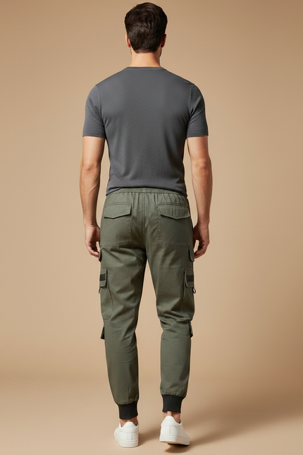 Pantalon Fluide Vert Militaire Cargo Ample Décontracté Homme - Kaki Toile - vue 2