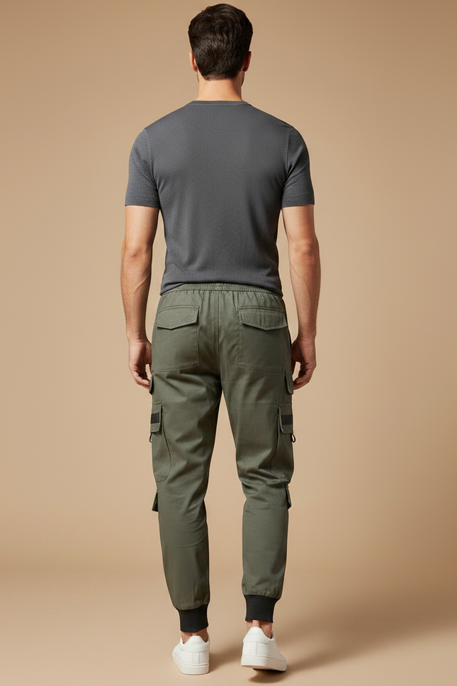 Pantalon Fluide Vert Militaire Cargo Ample Décontracté Homme - Kaki Toile - vue 2