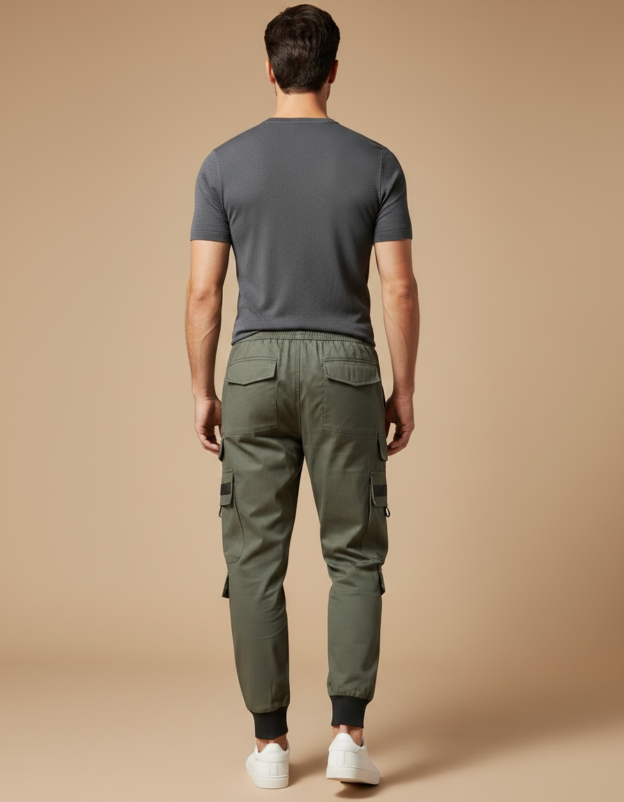 Pantalon Fluide Vert Militaire Cargo Ample Décontracté Homme - Kaki Toile - vue 2