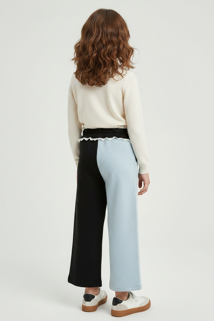 Pantalon Fluide Bicolore Noir Bleu Dentelle Enfant - Multicolore Molleton - vue 2
