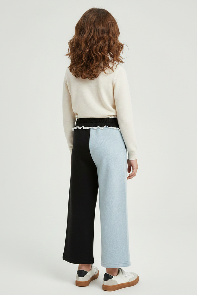 Pantalon Fluide Bicolore Noir Bleu Dentelle Enfant - Multicolore Molleton - vue 2