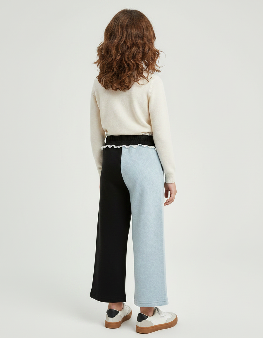 Pantalon Fluide Bicolore Noir Bleu Dentelle Enfant - Multicolore Molleton - vue 2