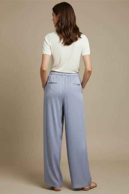 Pantalon Fluide Bleu Ciel Ample Satiné Décontracté Femme - vue 2