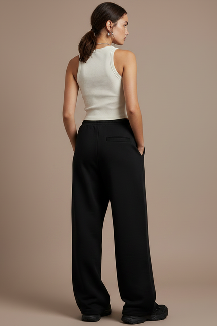 Pantalon Fluide Noir Ample Décontracté Oversize Sport Femme - Molleton - vue 2