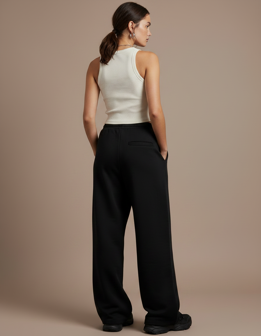 Pantalon Fluide Noir Ample Décontracté Oversize Sport Femme - Molleton - vue 2