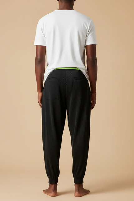 Pantalon Fluide Noir Plissé Ample Cordon Homme - Polyester - vue 2