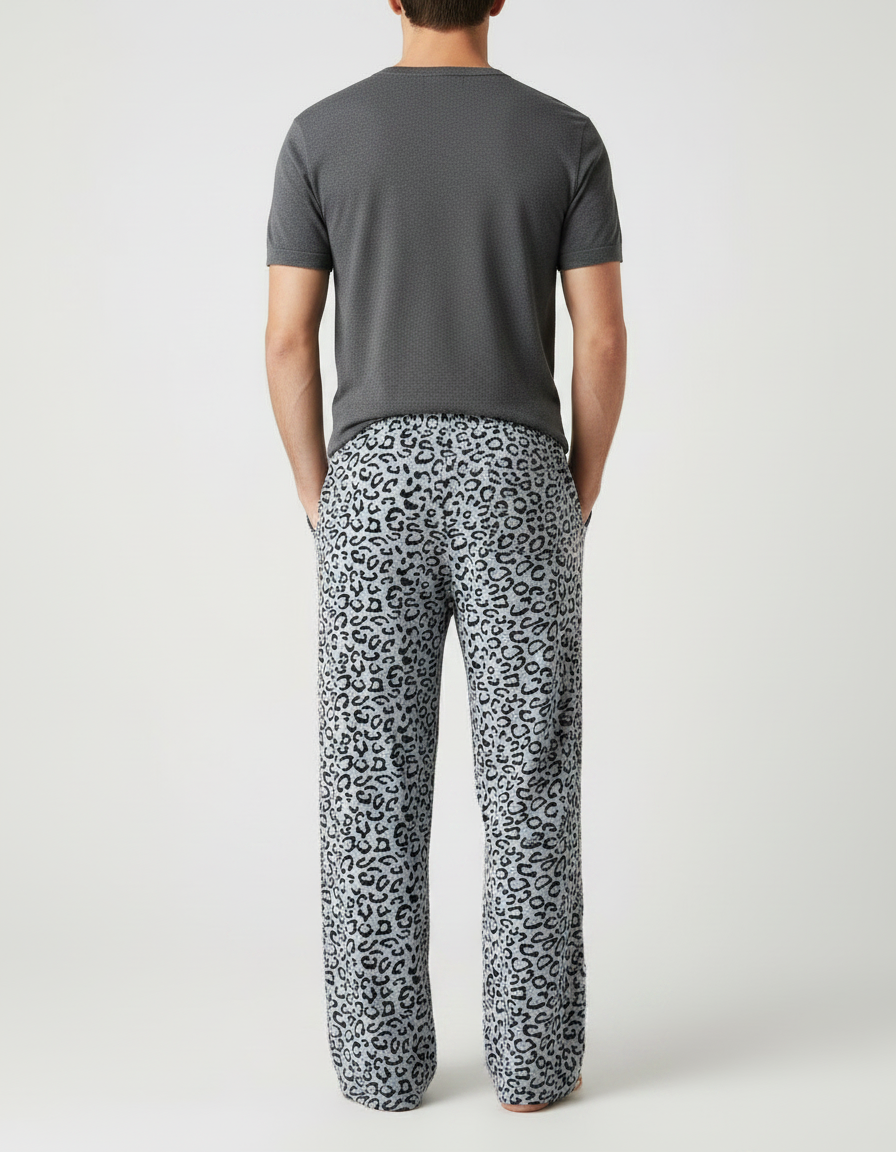 Pantalon Fluide Léopard Gris Ample Doux Confortable Homme - Imprimé Molleton - vue 2