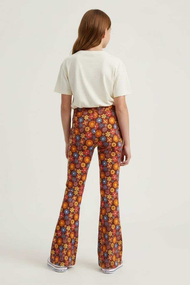 Pantalon Fluide Marron Floral Évasé Confortable Bohème - Maille - vue 2