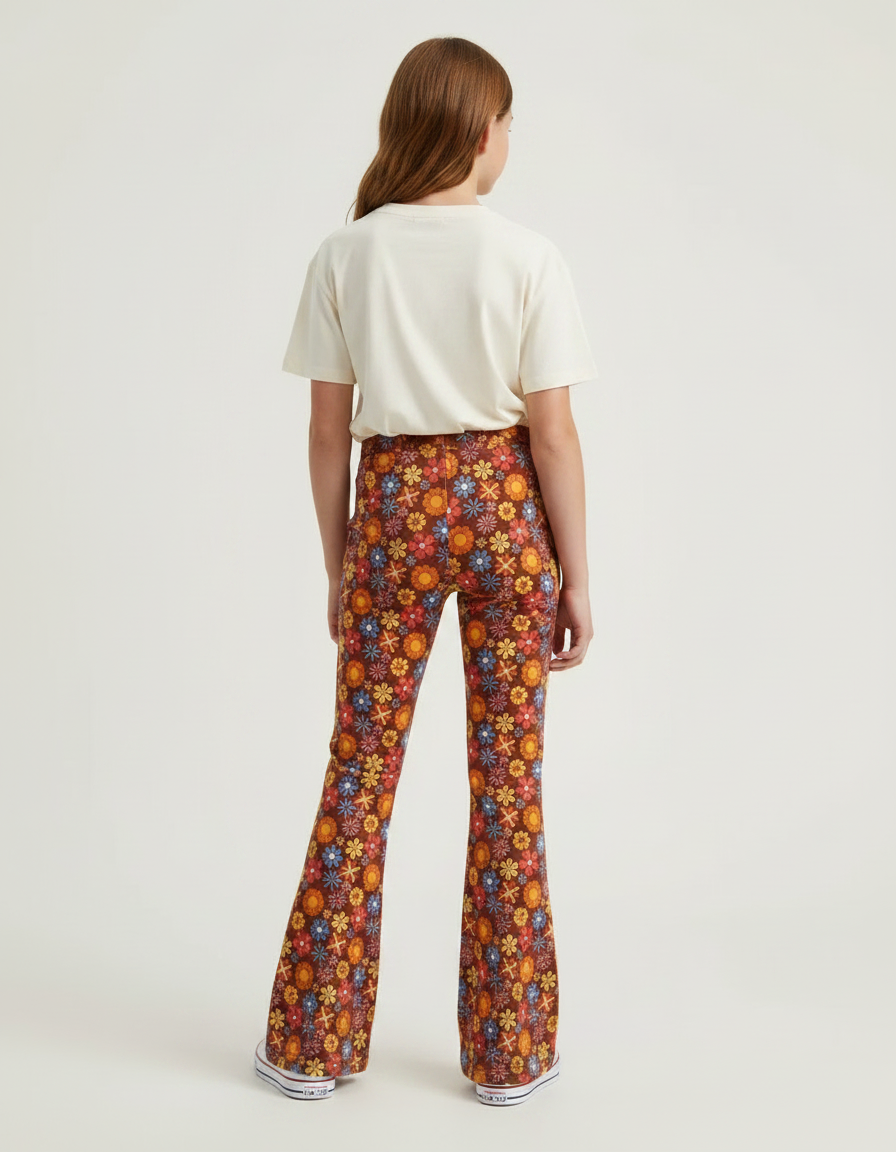 Pantalon Fluide Marron Floral Évasé Confortable Bohème - Maille - vue 2