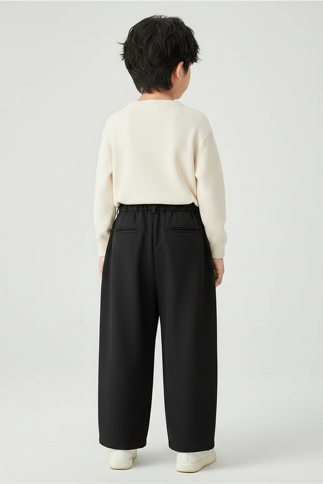 Pantalon Fluide Noir Ample Plissé Élégant Enfant - Polyester - vue 2