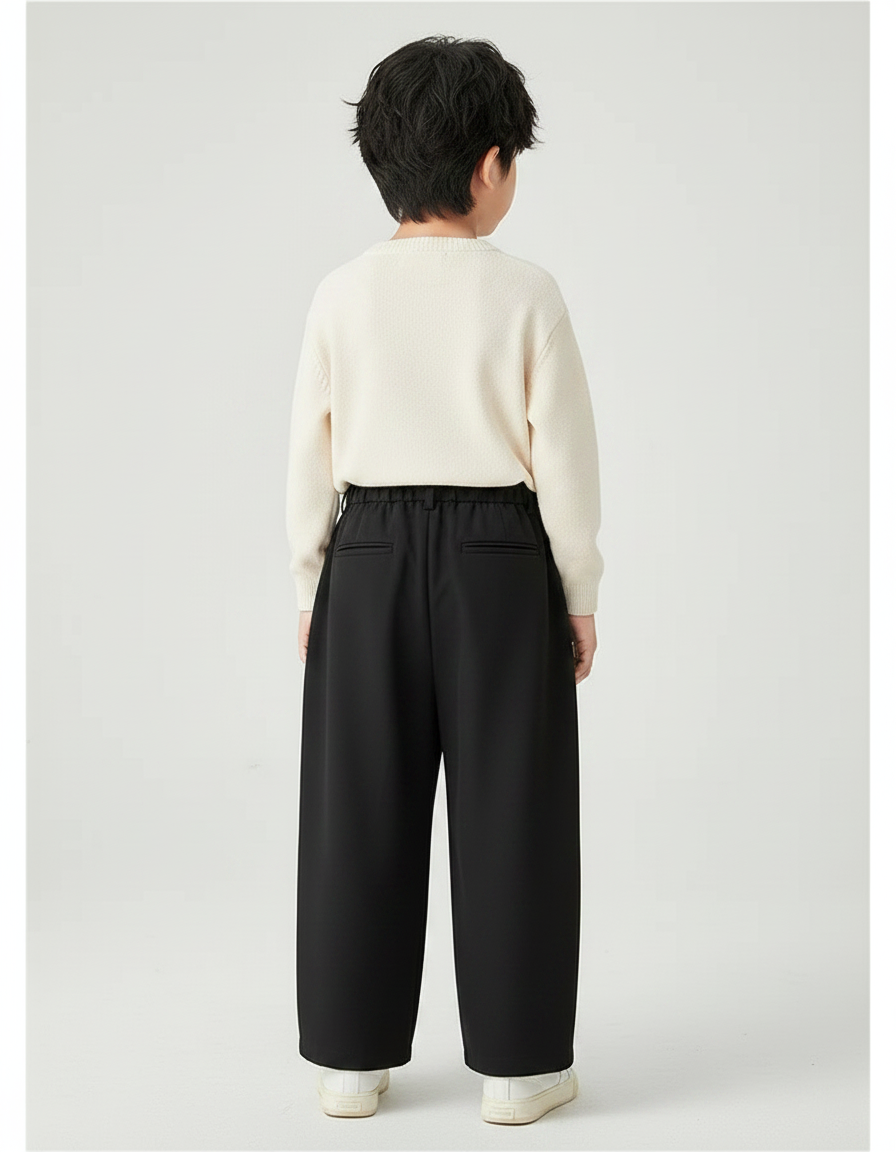 Pantalon Fluide Noir Ample Plissé Élégant Enfant - Polyester - vue 2