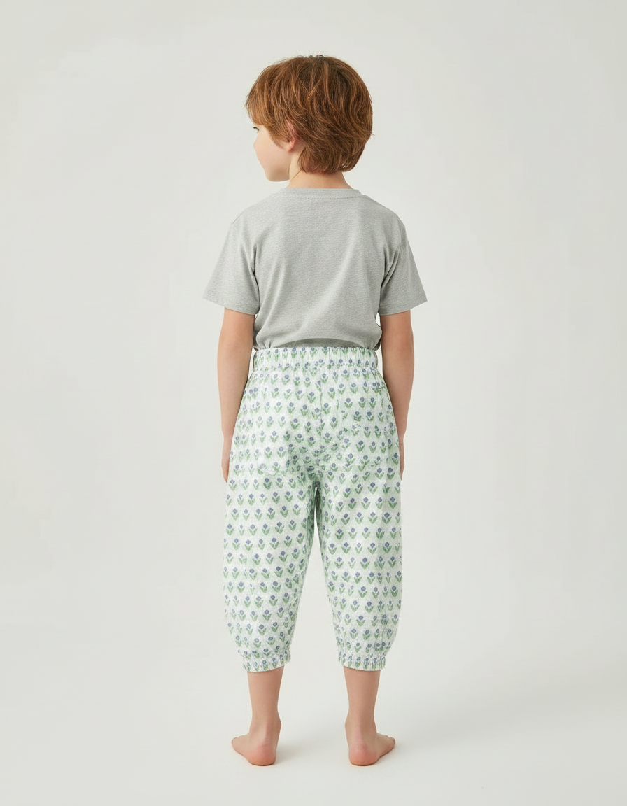 Pantalon Fluide Imprimé Floral Vert Ample Enfant - Viscose - vue 2