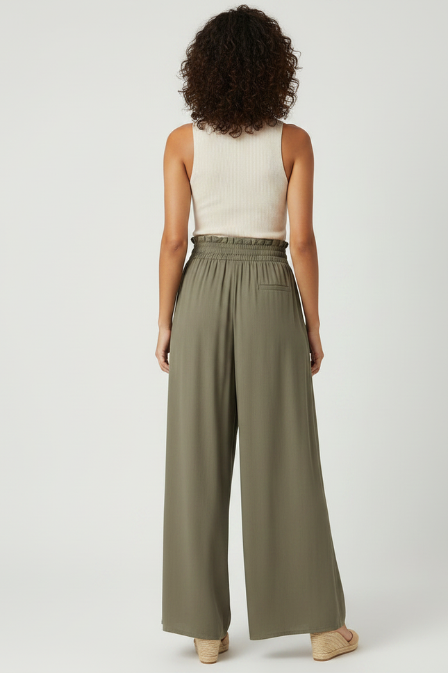 Pantalon Large Fluide Kaki - Viscose - vue 2
