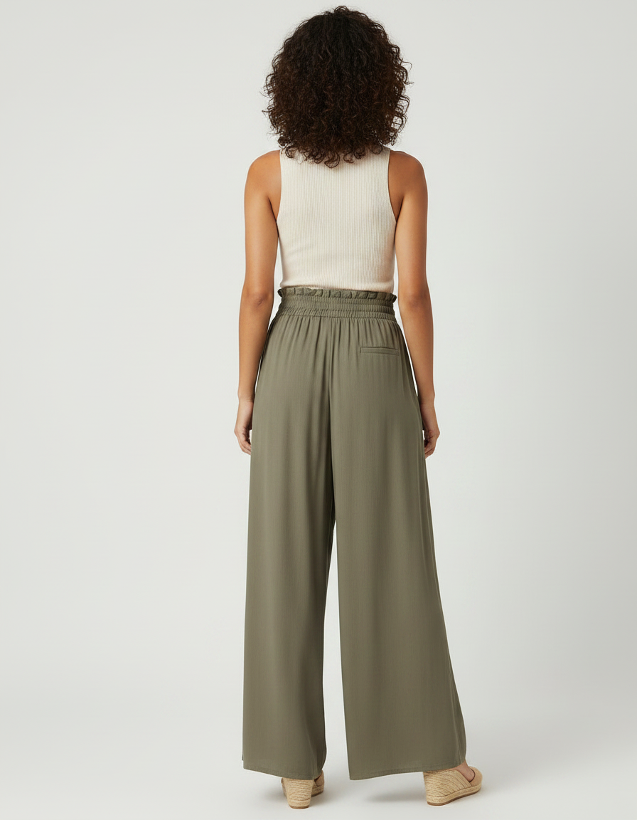 Pantalon Large Fluide Kaki - Viscose - vue 2