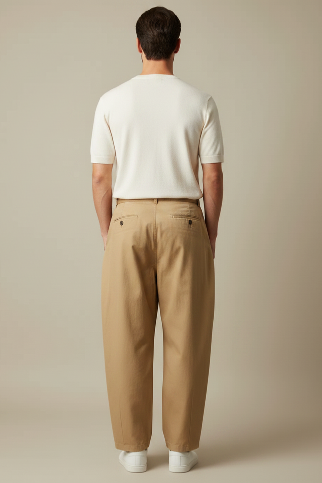 Pantalon Fluide Beige Ample Plissé Décontracté Homme - Gabardine - vue 2
